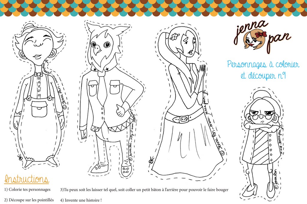 coloriage colour in cut out characters jenna pan n 1 personnages magiques poupée whimsical doll découper colorier