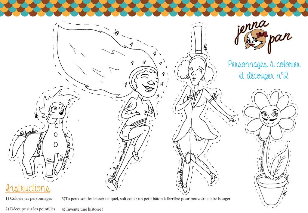 coloriage colour in cut out characters jenna pan n 2 personnages magiques poupée whimsical doll découper colorier